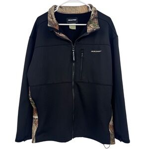 Realtree Mens 2XL Softshell Jacket Black Camo Trim Fleece Lined Full Zip Hunting
